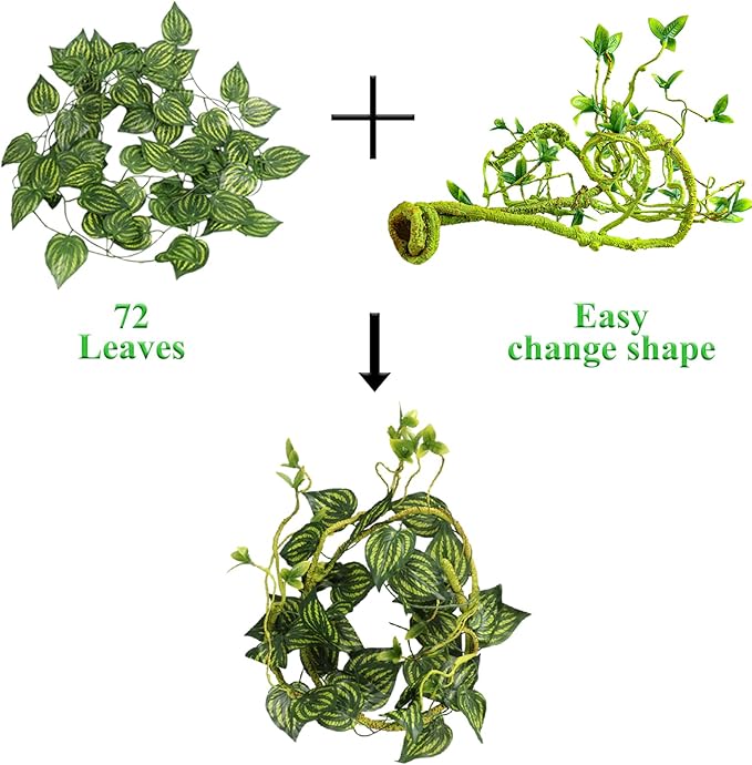 Grddaef Reptile Vines Plants for Terrarium, Flexible Vines Jungle Climbing Branch with Leaves Tank Decor for Snakes Bearded Dragons Geckos Hermit Crabs Lizards Chameleons Grddaef