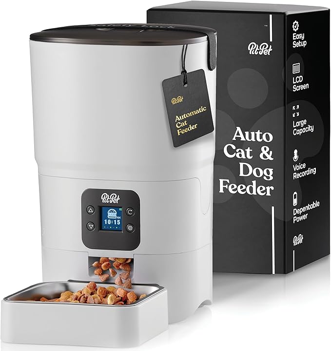 Smart Automatic Cat Feeder - 6-L Reliable Automatic Cat Food Dispenser with Display LCD Screen for Easy Set Up -Portion Control Automatic Dog Feeder - Desiccant Bag Keeps Dry Food Fresh-Voice Recorder - PAWPICO