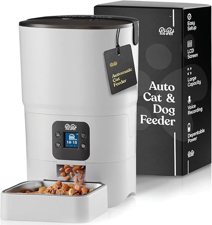 Smart Automatic Cat Feeder - 6-L Reliable Automatic Cat Food Dispenser with Display LCD Screen for Easy Set Up -Portion Control Automatic Dog Feeder - Desiccant Bag Keeps Dry Food Fresh-Voice Recorder - PAWPICO