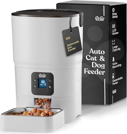 Smart Automatic Cat Feeder - 6-L Reliable Automatic Cat Food Dispenser with Display LCD Screen for Easy Set Up -Portion Control Automatic Dog Feeder - Desiccant Bag Keeps Dry Food Fresh-Voice Recorder - PAWPICO