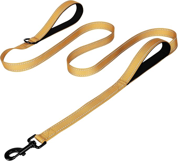 Joytale Dog Leash Heavy Duty for Large Dogs That Pull, Double Handle for Traffic Control, Double-Sided Reflective Leashes for Large Medium Dogs Night Safety, 4FT, Khaki Joytale