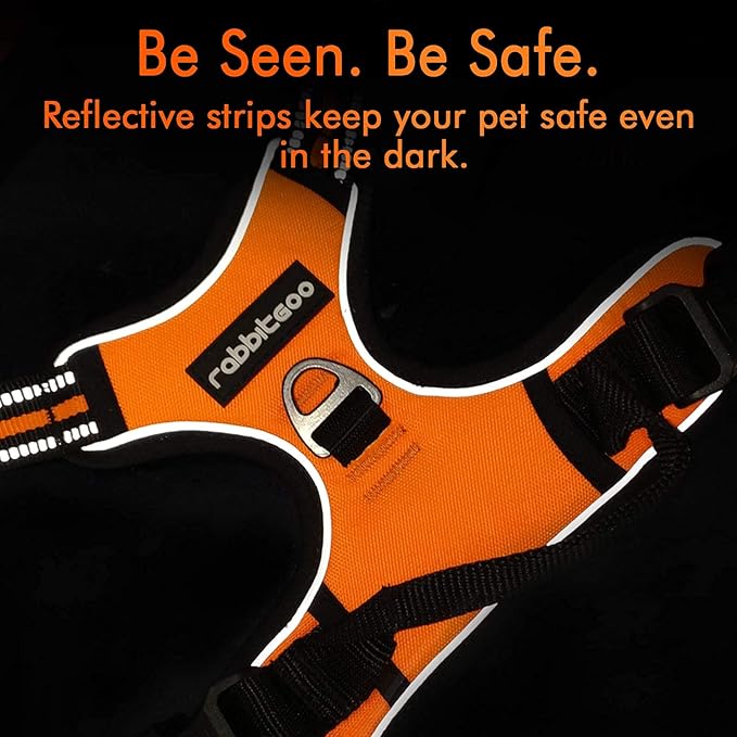 rabbitgoo Dog Harness, No-Pull Pet Harness with 2 Leash Clips, Adjustable Soft Padded Dog Vest, Reflective No-Choke Pet Oxford Vest with Easy Control Handle for Large Dogs, Orange, XL - PAWPICO