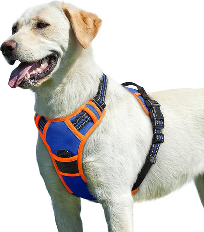 Eagloo Dog Harness for Large Dogs, No Pull Service Vest with Reflective Strips and Control Handle, Adjustable and Comfortable for Easy Walking, No Choke Harness with 2 Metal Rings, Blue & Orange, L GoExplorewithEagloo