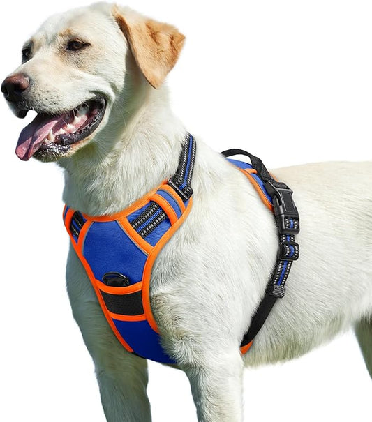 Eagloo Dog Harness for Large Dogs, No Pull Service Vest with Reflective Strips and Control Handle, Adjustable and Comfortable for Easy Walking, No Choke Harness with 2 Metal Rings, Blue & Orange, L GoExplorewithEagloo