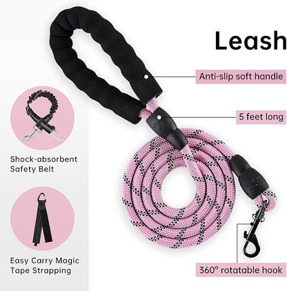 IVY&LANE No Pull Dog Harness with Leash Set, Reflective No Choke Pet Vest,Adjustable Oxford Dog Vest Harness with Easy Control Handle for Large Dogs (Checkered Pink,XL) IVYLANE