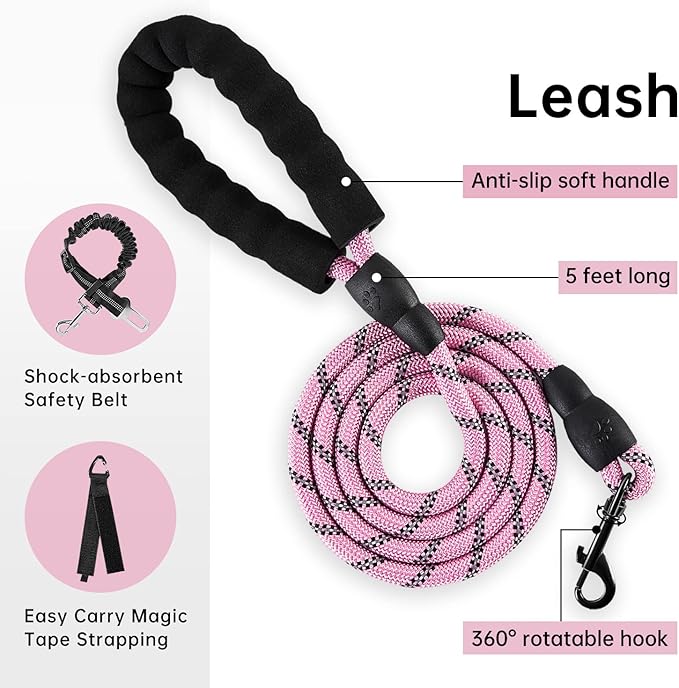 IVY&LANE No Pull Dog Harness with Leash Set, Reflective No Choke Pet Vest,Adjustable Oxford Dog Vest Harness with Easy Control Handle for Large Dogs (Checkered Pink,L) IVYLANE