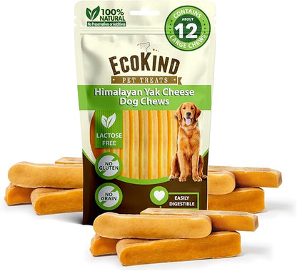 EcoKind Premium Gold Yak Cheese Himalayan Dog Chews, Dog Treats Large Breed, All Natural, High Protein, for Aggressive Chewers, Large - 12+ Chews (3 lb) - PAWPICO