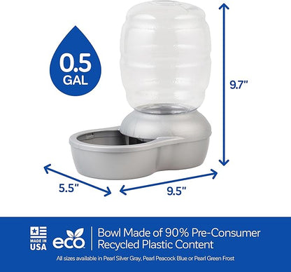 Petmate Replendish Automatic Gravity Waterer for Cats and Dogs, BPA-Free, No Batteries Required, Includes Charcoal Filter, 0.5 Gallon,Silver - PAWPICO