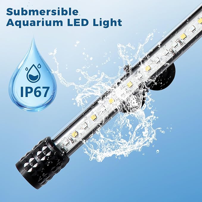 Tatub 19'' Submersible Aquarium Light with 3 Lighting Modes,7.8W Full Spectrum Led Fish Tank Light with 10 Levels of Brightness,Underwater Aquarium Lights for Fish Tank with Timer Auto On/Off Tatub