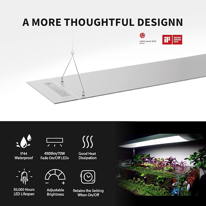 ONF Flat One+ 24-inch 24/7 Automated LED Aquarium Light, 6500-20500K Blue White LED, Mobile APP Remote Controlled, Dimmable Full Spectrum Sunrise/Sunset for Plant Growth, Pendant Style for Fish Tank ONF