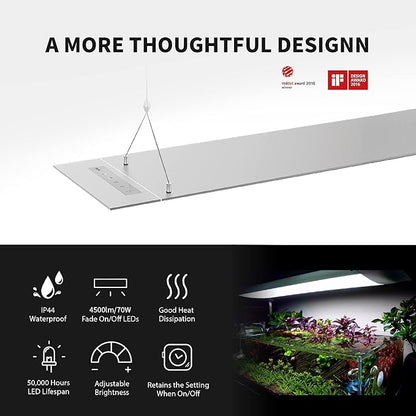 ONF Flat One+ 24-inch 24/7 Automated LED Aquarium Light, 6500-20500K Blue White LED, Mobile APP Remote Controlled, Dimmable Full Spectrum Sunrise/Sunset for Plant Growth, Pendant Style for Fish Tank ONF