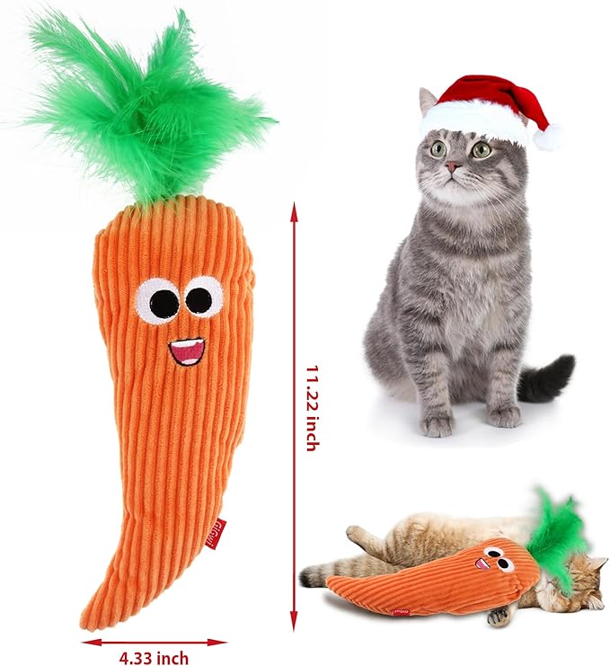 Gigwi Cat Toys Flapping Carrot with Catnip, Moving Activated Cat Kicker and Chew Toy, Automatic Motion Kitten Toys, Flappy Wiggle for Cat Exercise, Interactive Cat Toys with USB Rechargeable - PAWPICO