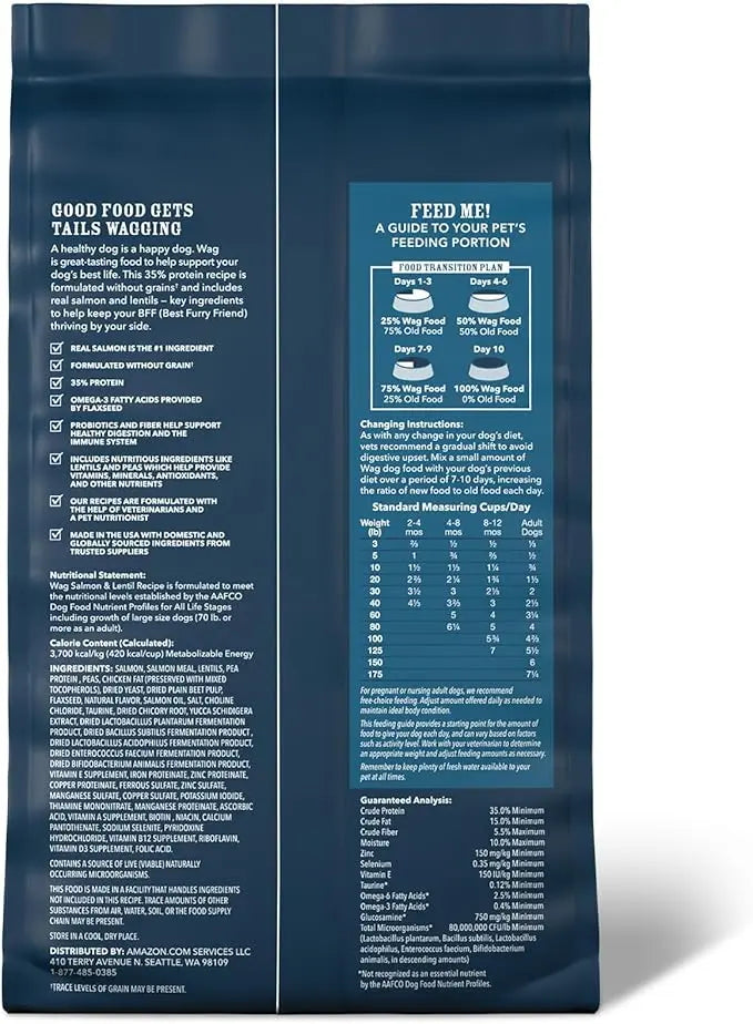 Amazon Brand - Wag Dry Dog Food Grain-Free Salmon & Lentil Recipe, High Protein (4 lb bag) - PAWPICO