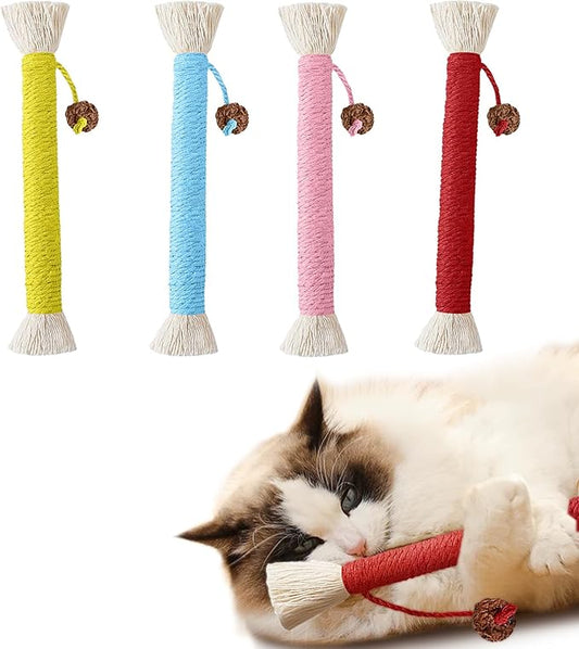 Catnip Toys, 7.78inch Catnip Toys Chew Rope, Sisal Rope Cat Toys for Teeth Cleaning, Indoor Interactive Cat Teasing Toy, Soothing Rope Cat Toys for Kitten, 4 Packs - PAWPICO