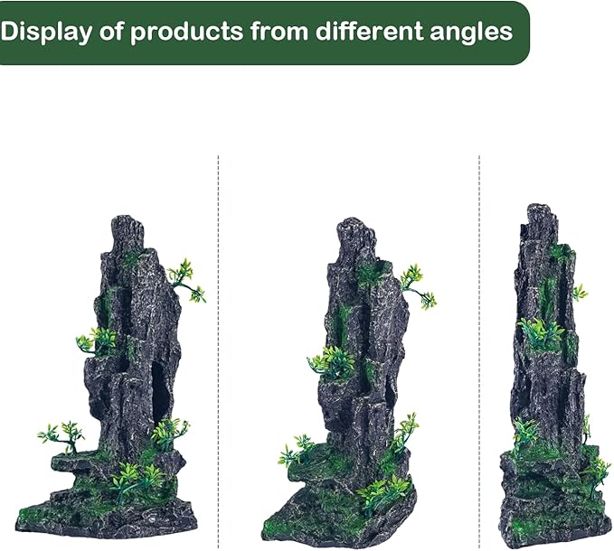 Large Fish Tank Decorations - Mountain View Aquarium Ornament with Tree House Cave SiissaPeksid