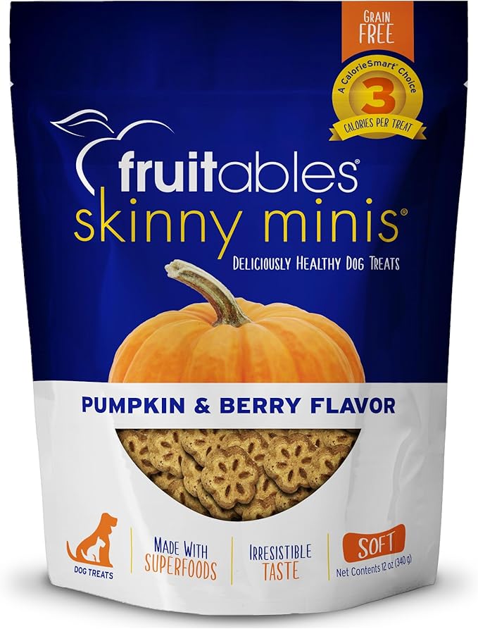 Fruitables Skinny Mini Dog Treats – Healthy Treats for Dogs – Low Calorie Training Treats – Free of Wheat, Corn and Soy – Pumpkin and Berry – 12 Ounces - PAWPICO