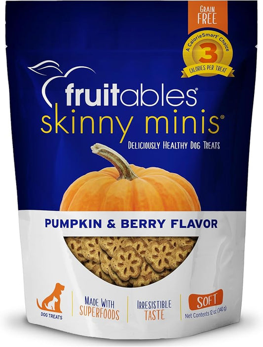 Fruitables Skinny Mini Dog Treats – Healthy Treats for Dogs – Low Calorie Training Treats – Free of Wheat, Corn and Soy – Pumpkin and Berry – 12 Ounces - PAWPICO