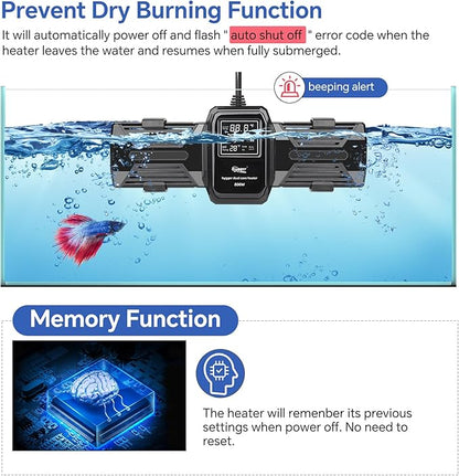 hygger Aquarium Heater, 500W 800W 1000W Submersible Fish Tank Heater with LED Digital Display Over-Temperature Protection and Automatic Power-Off, for Saltwater and Freshwater Tank up to 240 Gallon hygger