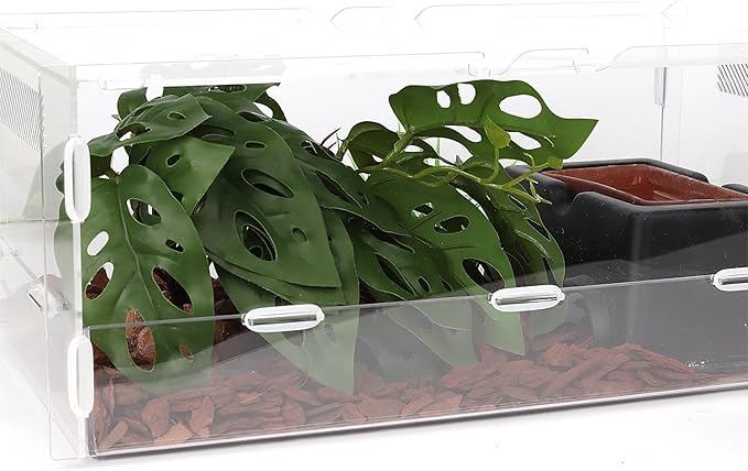 Reptile Plants for Terrarium, Ball Python Tank Decor Accessories fit Bearded Dragon Crested Leopard Gecko Lizard Chameleon Snake Frog Tortoise Hermit Crab - Fake Swiss Cheese Plants WOLEDOE