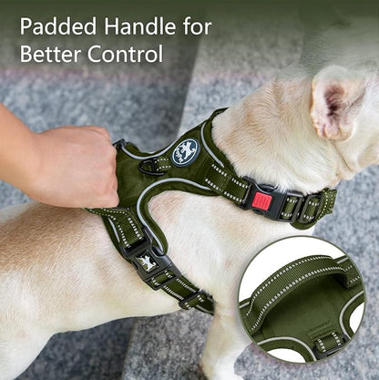 PoyPet No Pull Dog Harness, No Choke Reflective Dog Vest, Adjustable Pet Harnesses with Easy Control Padded Handle for Small Medium Large Dogs(Military Green,L) PoyPet