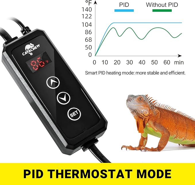 Dimming Thermostat Reptile, Thermostat for Reptile Heat Lamp Mats Bulbs, PID Temperature Controller for Reptile Amphibian Habistat, Memory Function, LED Digital Screen, Sensitive Probe, 300W CAVACHEWReptileSupplies