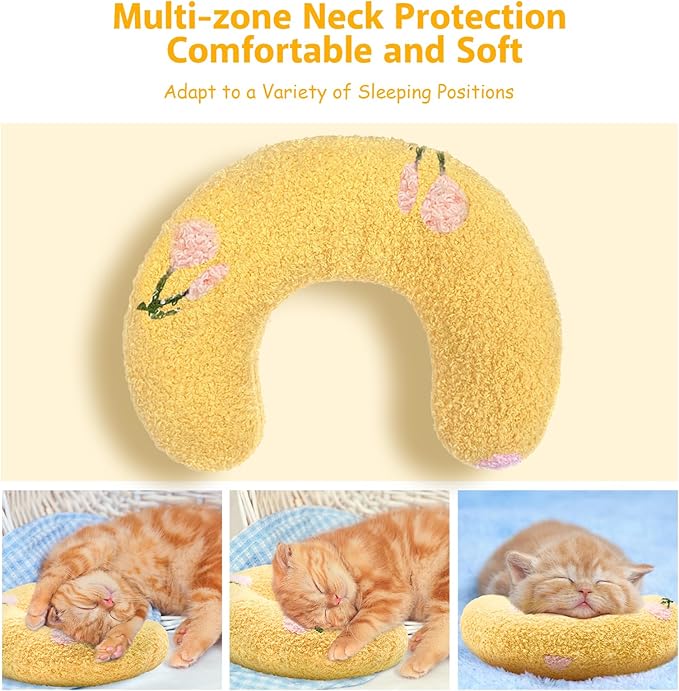 ucho Pillow for Cats, Ultra Soft Fluffy Pet Calming Toy Half Donut Cuddler, U-Shaped Pillow for Pet Cervical Protection Sleeping Improve- Yellow ucho