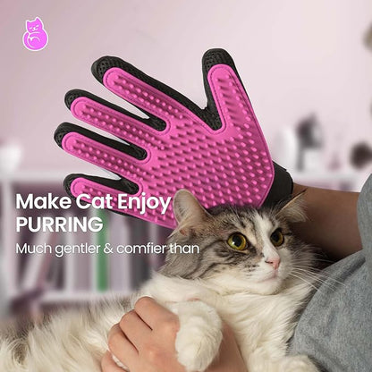 DELOMO Pet Grooming Gloves, Upgrade Version with Enhanced 255 Silicone Grooming Tips, Hair Remover Mittens for Dogs & Cats, Bath Brush, 1 Pair (Pink) - PAWPICO