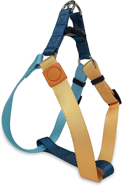 Tri-Color Dog Harness, Adjustable Step-in Design Dog Harness for Large Dogs No Pull, Heavy Duty Puppy Harness, Easy for Walking Dog Harness for Large Dogs, Large Dog Harness Blue Orange Pawhuggies