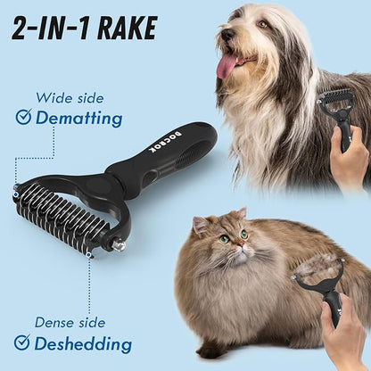 Pet Grooming Combo: Undercoat Rake, Dematting Deshedding Brush for Long-Haired Dogs and Cats, Black - PAWPICO