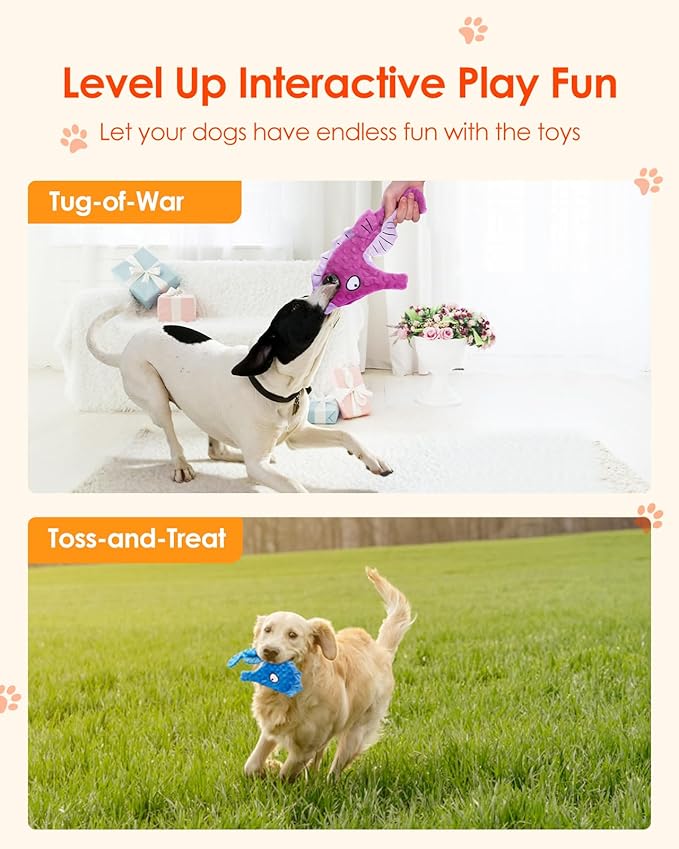 HGB Squeaky Dog Toys, No Stuffing Crinkle Plush Dog Toys for Small Medium Large Breeds, Interactive Dog Chew Toys for Aggressive Chewers, Puppy Teething, Pet Entertaining, 2 Pack - PAWPICO