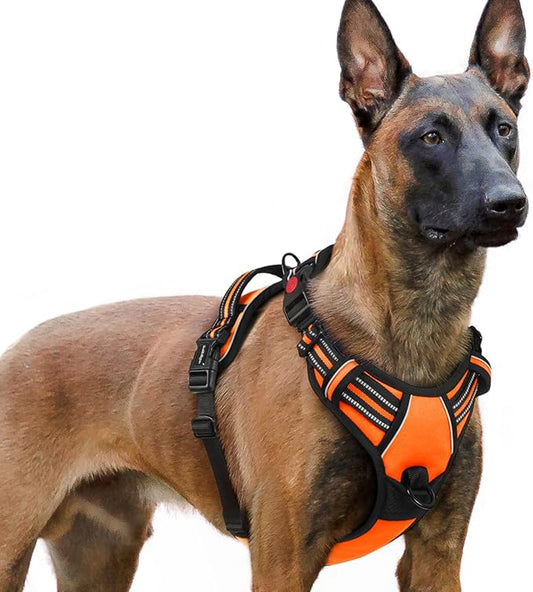 rabbitgoo Dog Harness for Large, No Pull Pet Harness with 3 Buckles, Adjustable Soft Padded Pooch Vest with Instant Control Handle, Easy Walking Reflective Pet Vest for Extra Large Dogs, Orange, XL rabbitgoo