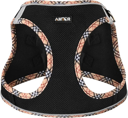 AMTOR Small Dog Harness with Leash Set, No Escape Easy Walk Puppy Harnesses for Training Walking, Step-in Reflective Soft Dogs Vest for XS S Medium Extra-Small Large Sized Dog(BlackYellow,L) AMTOR