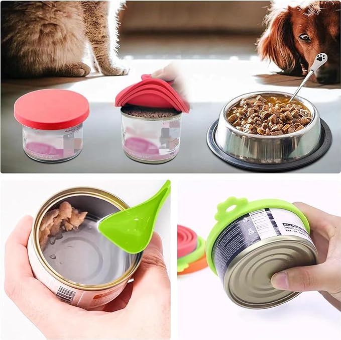 6 Pack Pet Food Can Covers Lids Universal Safe/Silicone Dog&Cat Food Can Lid Covers (green+blue+orange+pink+red+yellow) - PAWPICO