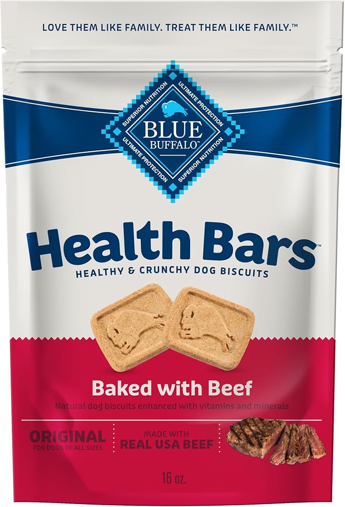 Blue Buffalo Health Bars Crunchy Dog Biscuits, Oven-Baked With Natural Ingredients, Beef, 16-oz Bag - PAWPICO