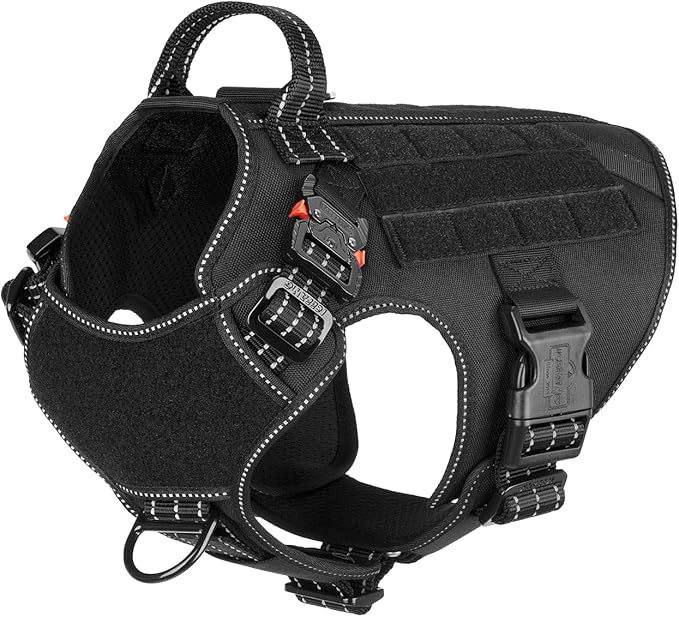ICEFANG Tactical Dog Harness,Medium Size, 2X Metal Buckle,Working Dog MOLLE Vest with Handle,No Pulling Front Leash Clip,Hook and Loop Panel ICEFANGDIRECT