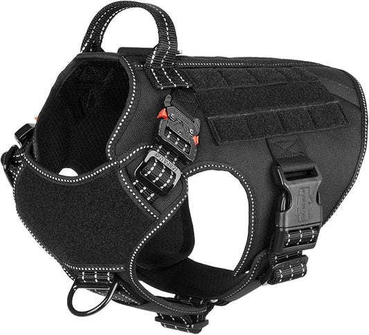 ICEFANG Tactical Dog Harness,Medium Size, 2X Metal Buckle,Working Dog MOLLE Vest with Handle,No Pulling Front Leash Clip,Hook and Loop Panel ICEFANGDIRECT