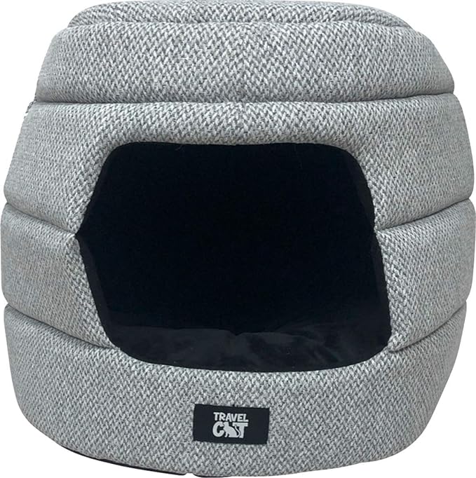 Travel Cat Meowbile Indoor Cat House - 25x18x17 inches Premium Convertible and Durable Hideaway Cat Bed and Cave - Soft Gray Collapsible and Easy to Clean, Padded, Comfortable and Cozy Cat Bed Cave - PAWPICO