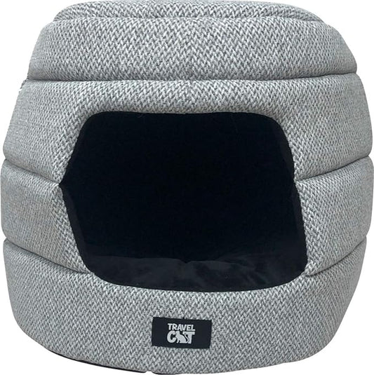 Travel Cat Meowbile Indoor Cat House - 25x18x17 inches Premium Convertible and Durable Hideaway Cat Bed and Cave - Soft Gray Collapsible and Easy to Clean, Padded, Comfortable and Cozy Cat Bed Cave - PAWPICO