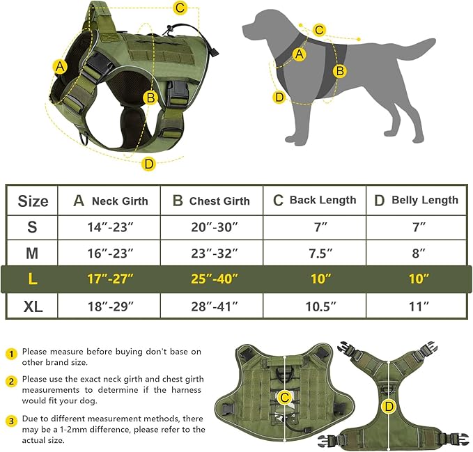 WINGOIN Tactical Dog Harness for Large Dogs, Heavy Duty No Pull Dog Harness with Handle, Adjustable Reflective Military K9 German Shepherd Big Size Dog Vest for Training, Walking, Hiking, Green (L) - PAWPICO