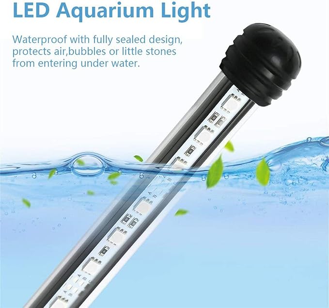 LED Aquarium Light, 7-44 Inch Waterproof Fish Light White with Blue, RGB Underwater Lamp Submersible LED Light for Fish Tank VARMHUS