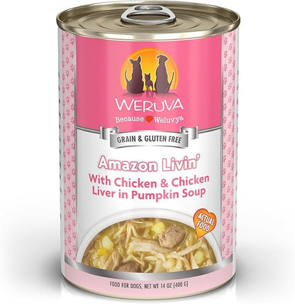 Weruva Classic Dog Food, Amazon Liver with Chicken Breast & Chicken Liver in Pumpkin Soup, 14oz Can (Pack of 12) - PAWPICO