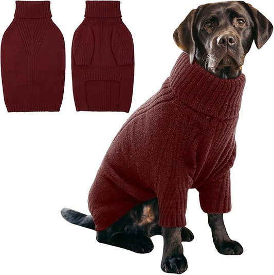 IECOii XL Dog Sweater,Fall Doggy Clothes for Extra Large Dogs Girl Boy,Warm Pullover Xmas Doggie Costume Clothes,Solid Color Pet Winter Apparel for Pitbull,Labrador Retriever(Wine-red,XLarge) - PAWPICO