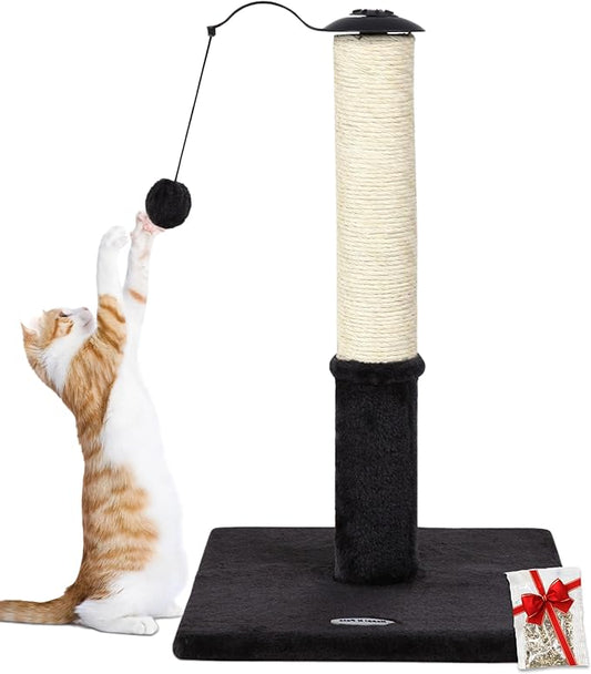 Happi N Pets 22" Cat Scratching Post, Natural Sisal Scratchers Trees for Indoor Cats, Featuring with Rotatable Hanging Balls & Stable Base, Cat Scratch Posts for Kittens-Smoky Gray - PAWPICO