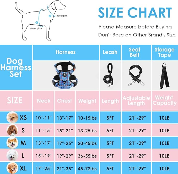 NESTROAD No Pull Dog Harness with Leash, Reflective No Choke Pet Vest Harness,Adjustable Soft Padded Dog Harness with Easy Control Handle for Medium Dogs(Checkered Blue,Medium) NESTROAD