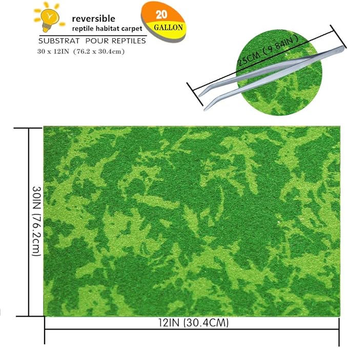 Reptile Carpet, 30 * 12in Pet Terrarium Liner,Reptiles Cage Mat/Substrate for Snakes, Chameleons, Geckos and Kitchen Use(2sheets) with Tweezers Feeding Tongs bestchoiceforyourreptiles