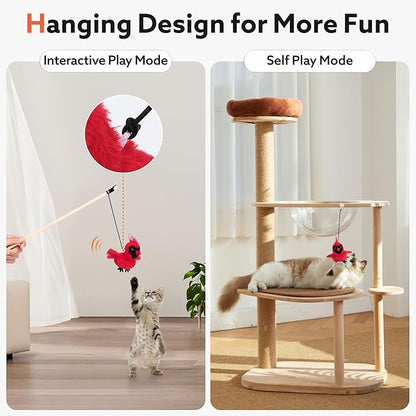 Flapping Cardinal Cat Toys, Interactive Cat Exercise Toy with Lifelike Bird Chirp, USB Rechargeable Automatic Cat Kicker Catnip Toys for Bored Indoor Adult Cats Kittens - PAWPICO