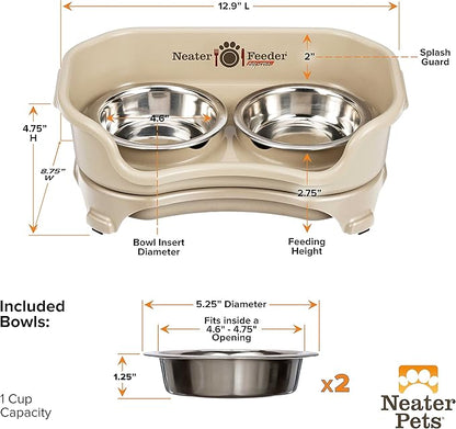 Neater Feeder Express Cat Mess Proof Feeder for Cats, 1 Cup Whisker-Friendly Stainless Steel Food & Water Bowls, No Spill, Non-Tip/Slip. Made in USA - PAWPICO