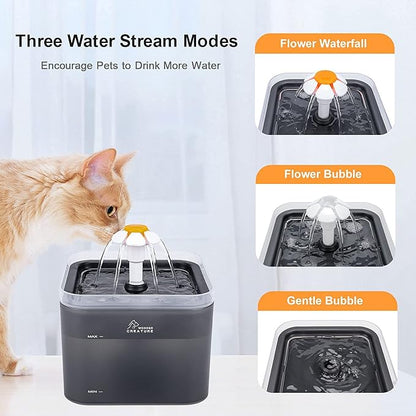 Cat Water Fountain, 67oz/2L Automatic Cat Drinking Fountain, Pet Water Fountain with LED Light and Filter for Cats and Small Dogs (Grey) - PAWPICO