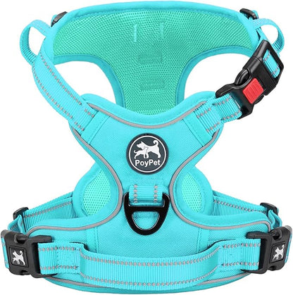PoyPet No Pull Dog Harness, No Choke Reflective Dog Vest, Adjustable Pet Harnesses with Easy Control Padded Handle for Small Medium Large Dogs(Mint Blue Matching Trim,XL) PoyPet