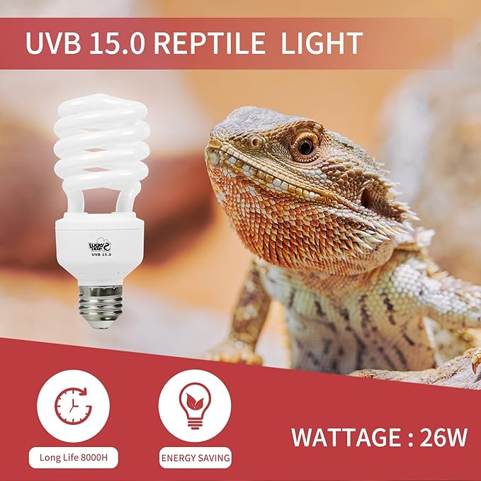 LUCKY HERP 26W UVB 15.0 Intense UVA UVB Compact Flouorescent Lamp Desert Terrarium Light Bulb for Reptile and Amphibian LUCKYHERP